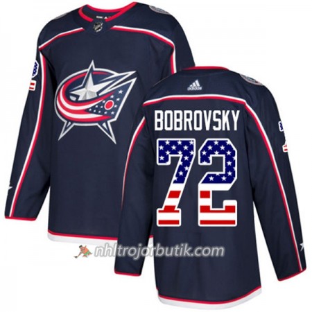 Män Ishockey Blue Jackets Tröja Sergei Bobrovsky 72 Adidas 2017-2018 Marinblå USA Flag Fashion Authentic